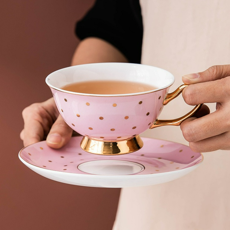 Coffee Tea Set - Keramische roze koffiemokken met schotel theekopje