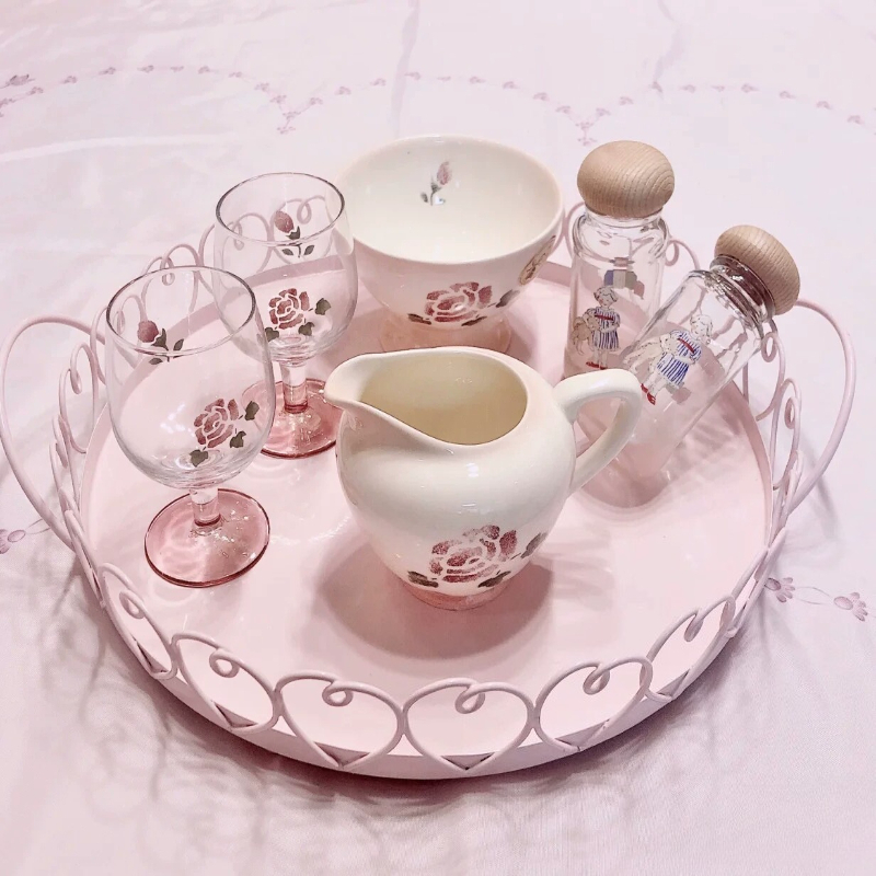 Coffee Tea Love - Noordse smeedijzeren ronde liefdes-serviesbak voor thuis,