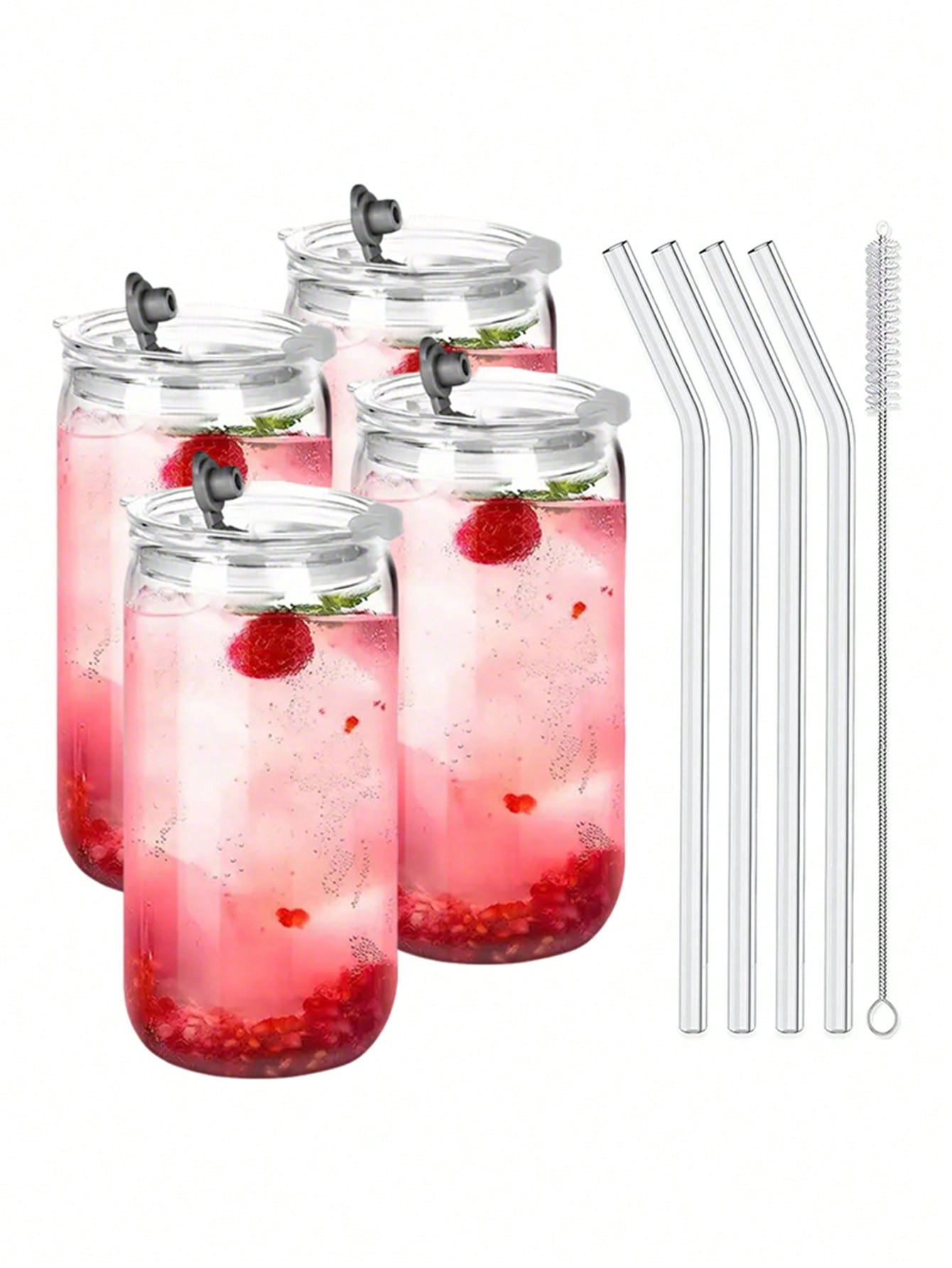 Coffee Tea Jar Set - Glazen bekers met deksels en rietjes,