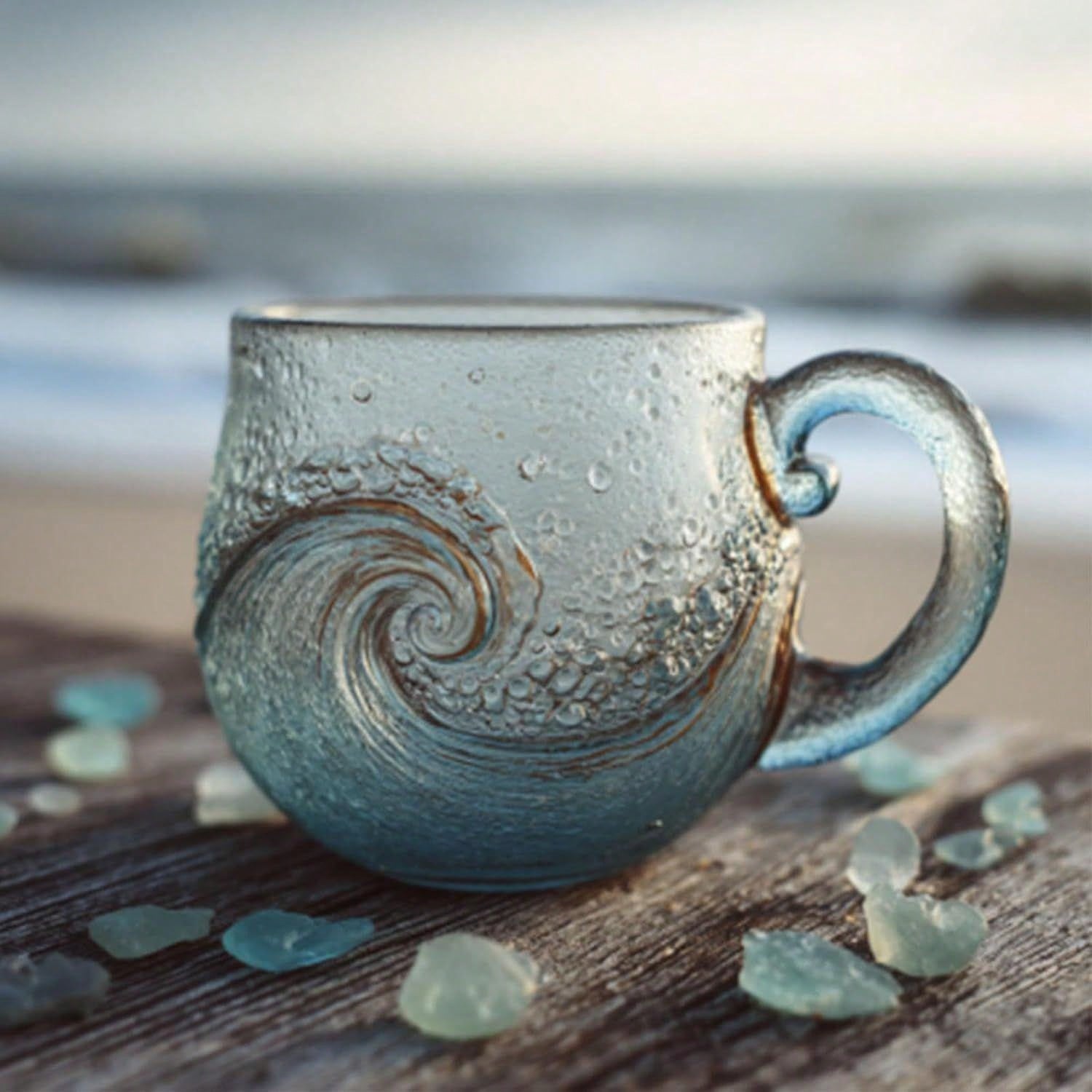 Coffee Or Tea Please - Zeeglasgolvenmok, uniek gestructureerd drinkgerei met strandthema,