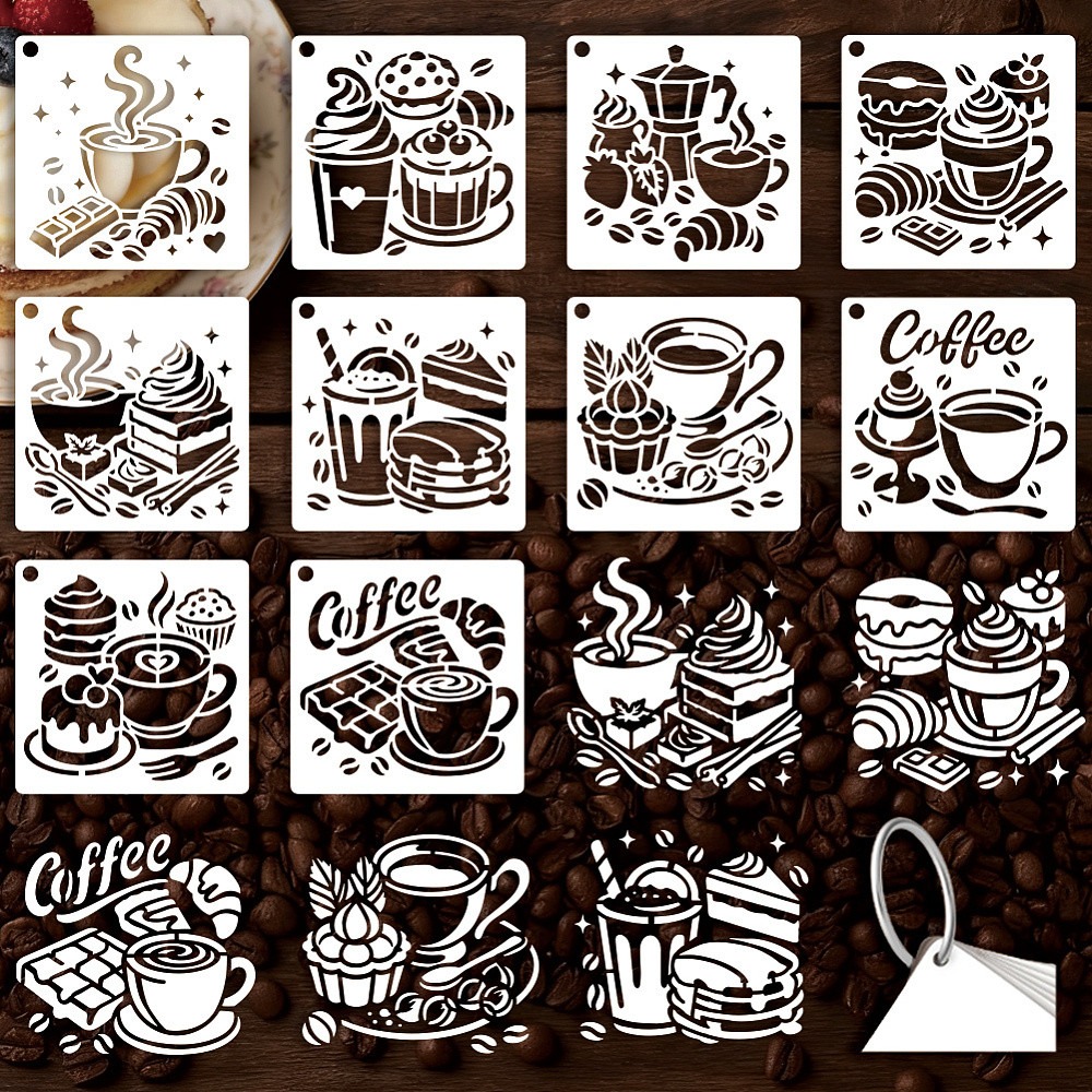 Coffee Tea Drawing - 10 vellen koffiesjablonen voor schilderen, 10