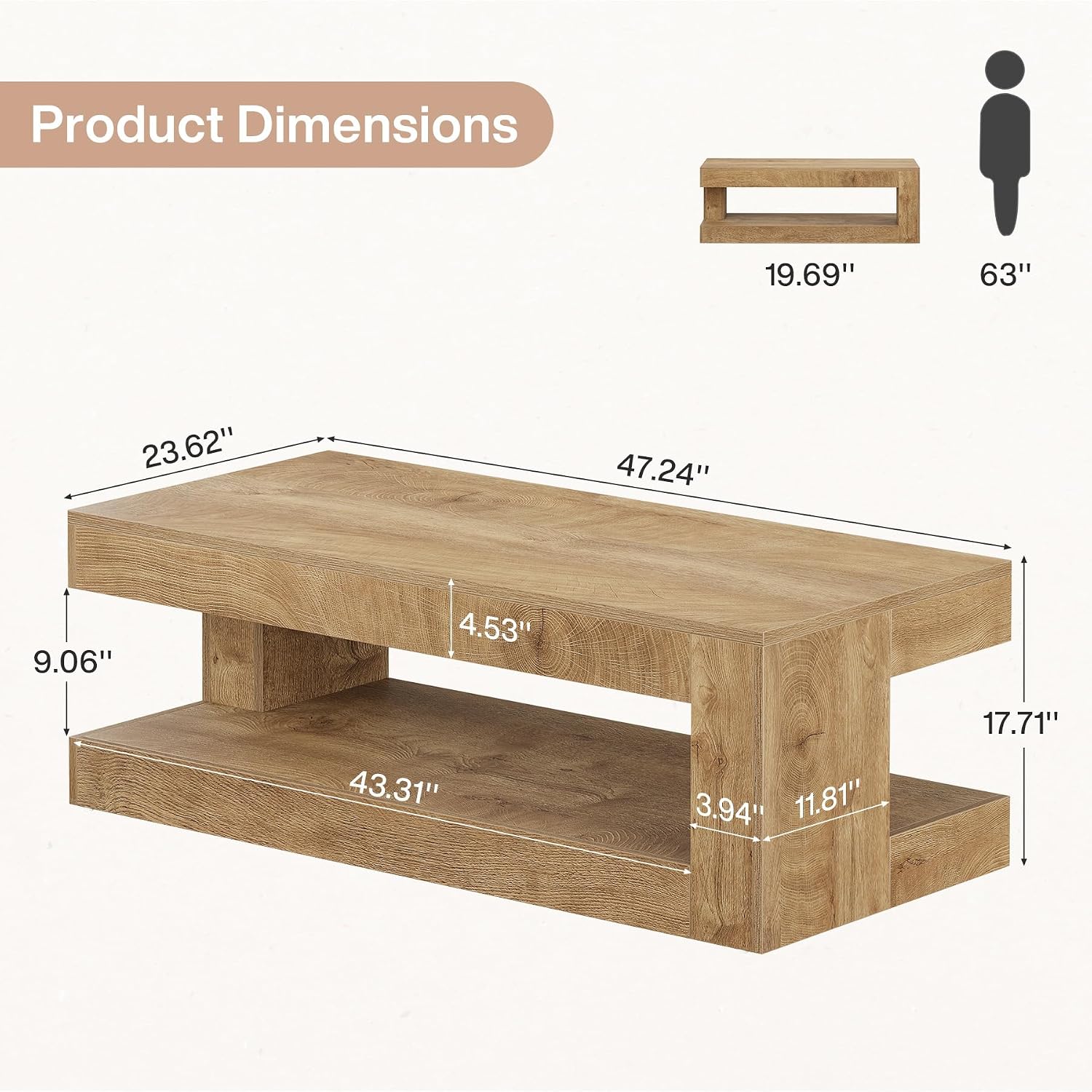 Coffee Tea Room - Tribesigns salontafel voor de woonkamer, 47,24