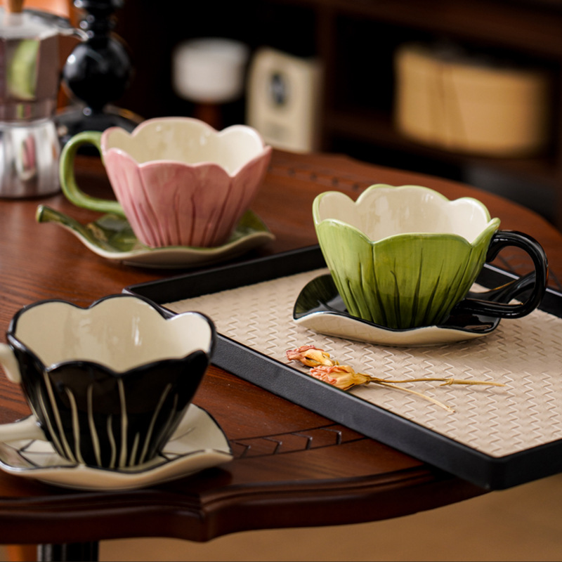 Coffee Tea Set - Onregelmatige handgeschilderde koffiekopje schotel set prachtige