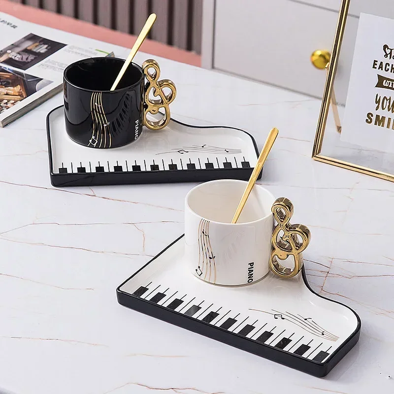Coffee Tea Set - 200ml Creatieve Piano Koffiemokken met Bordset