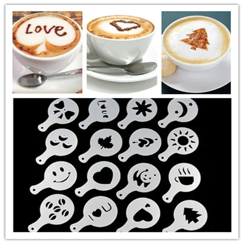 Coffee Stencil Art - 16 stks/set Koffie Schimmel Latte Cappuccino