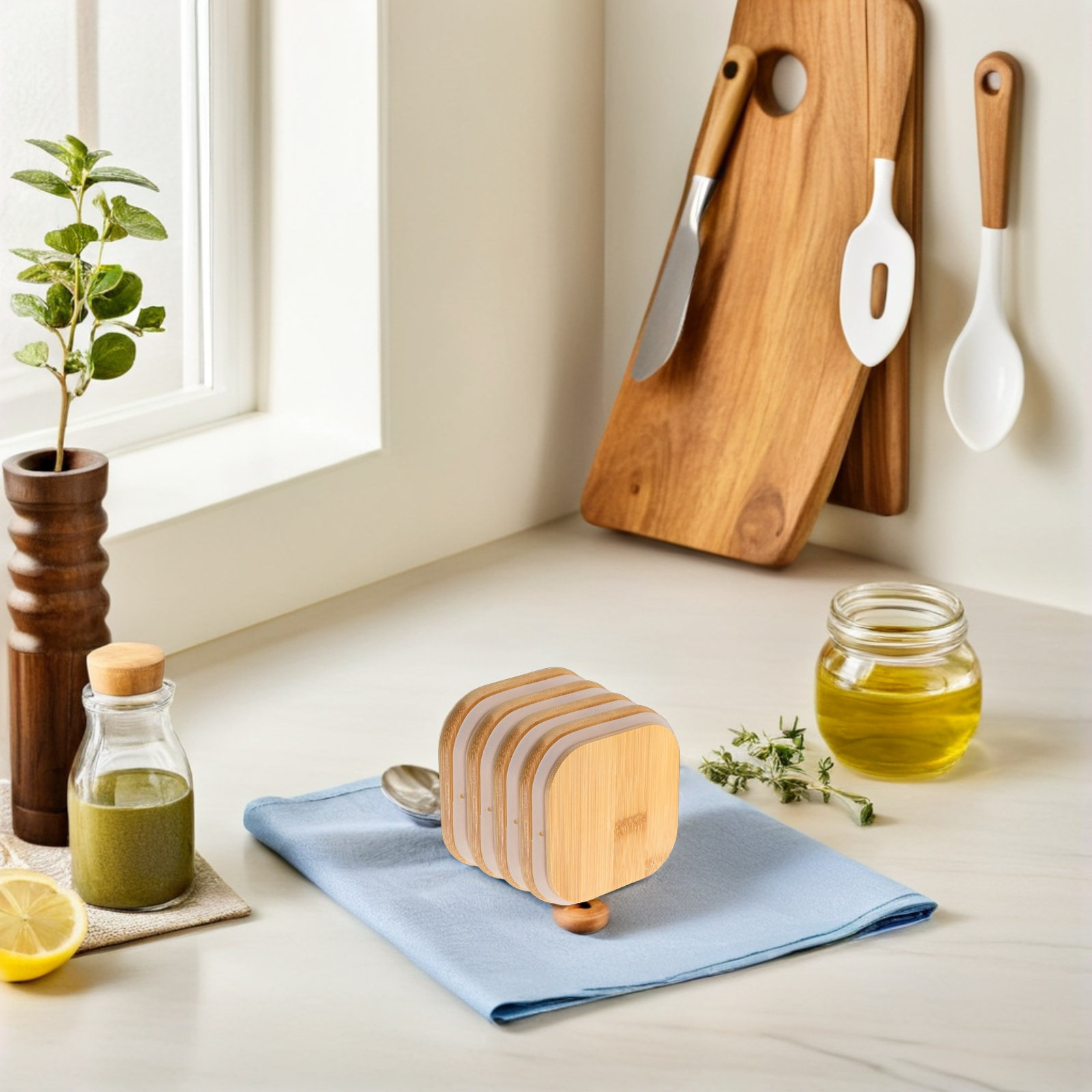 Coffee Bean And Tea Leaf - 4-delige glazen voorraadpotten met bamboe deksels,