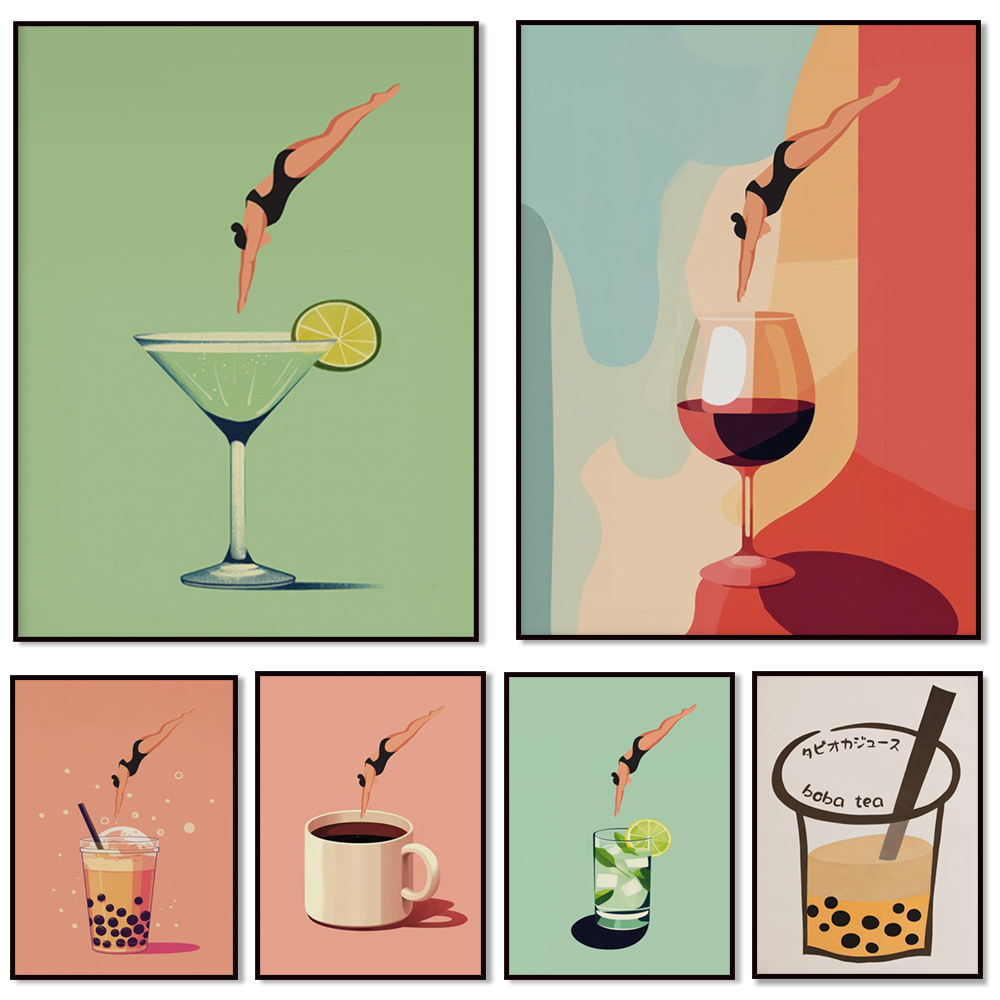 Coffee Tea Picture - Wijnmuurkunst, gin en tonic, koffiemuurkunst, bubbeltheekunst,