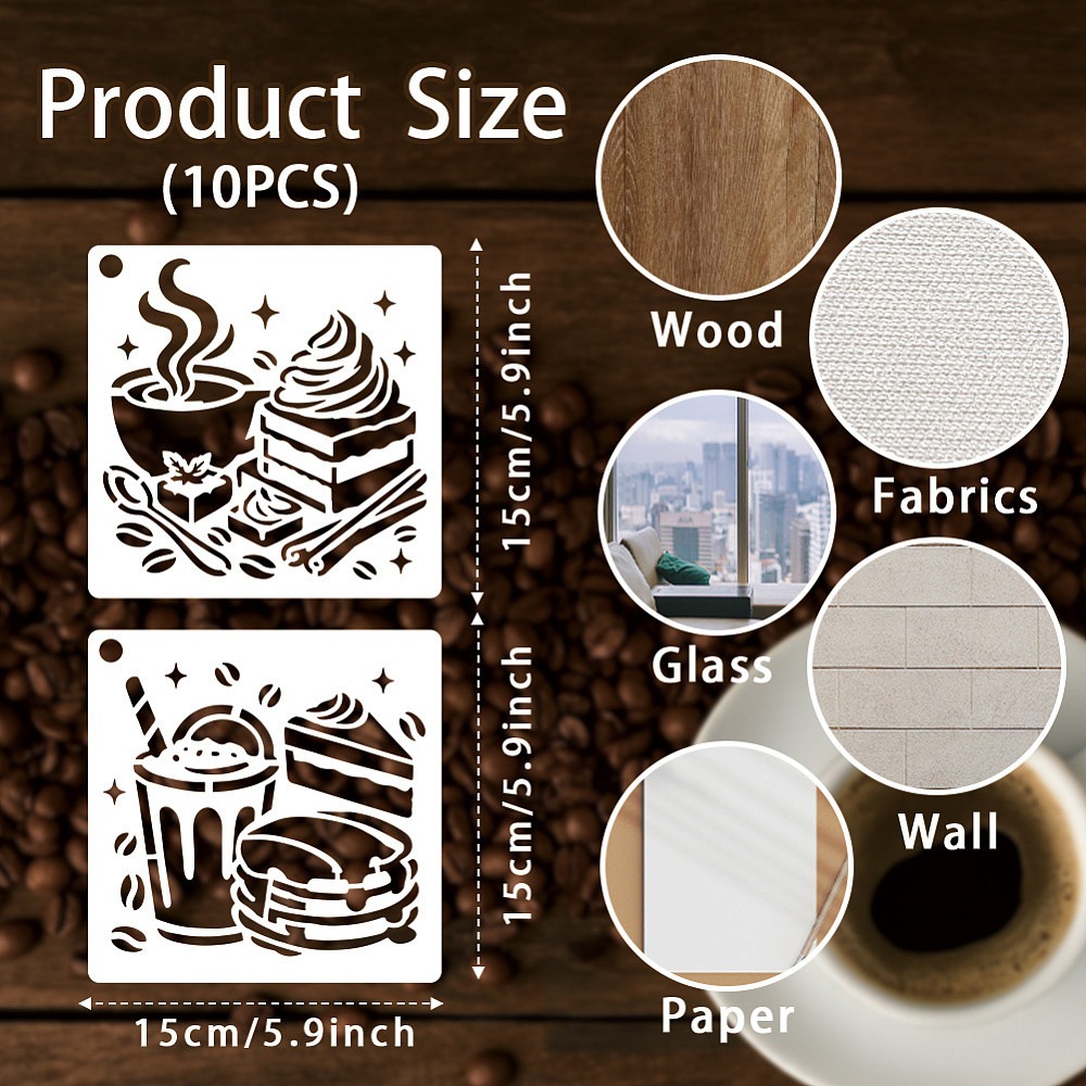 10 vellen koffiesjablonen voor - Coffee Tea Drawing recensie en prijs