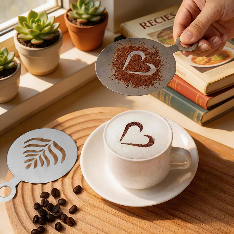 4-delige roestvrijstalen koffi - Coffee Stencil Art recensie en prijs