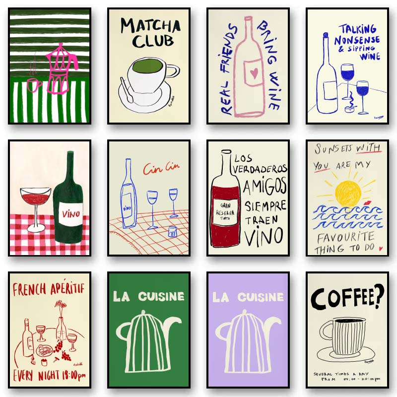 1 stuk frameloos canvas schild - Coffee Tea Drawing recensie en prijs