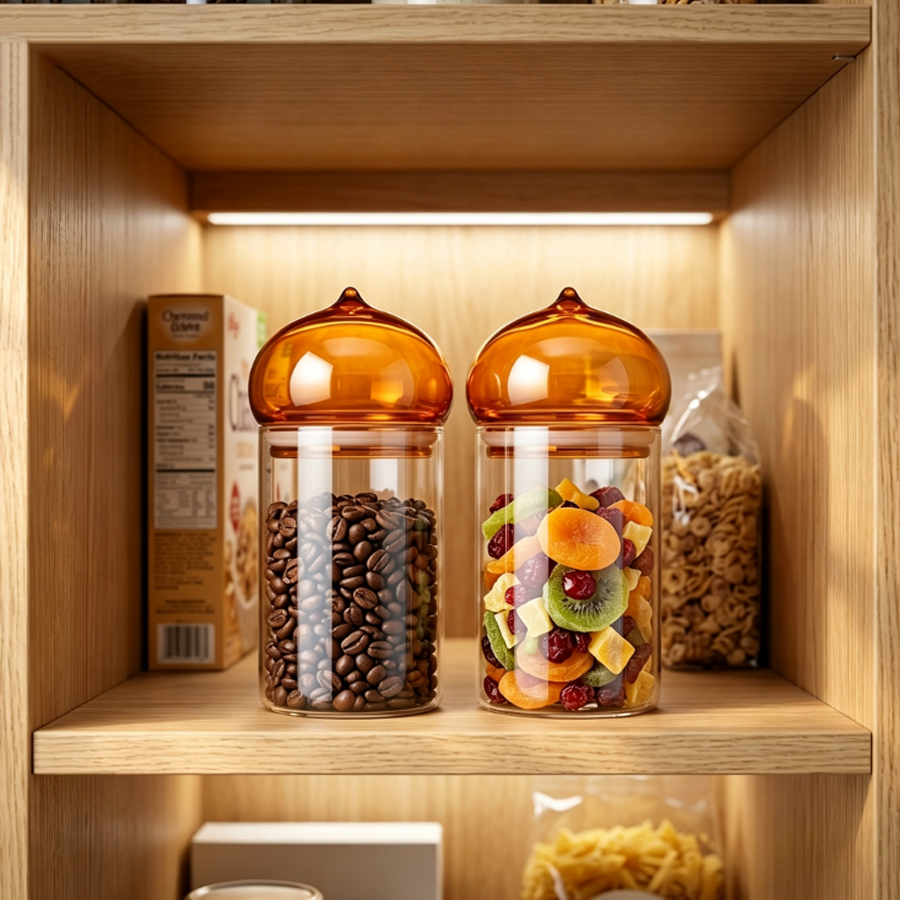 Glazen voorraadpot met amberkl - Coffee Bean And Tea Leaf recensie en prijs