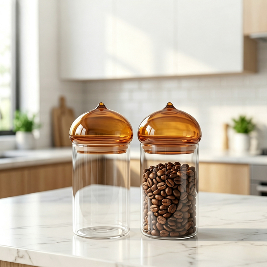 Glazen voorraadpot met amberkl - Coffee Bean And Tea Leaf recensie en prijs